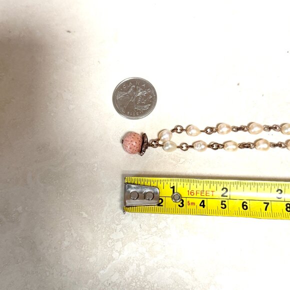 Pale Pink Freshwater Pearl Short Necklace with Cute Coral Pendant, Copper Links - Picture 15 of 16